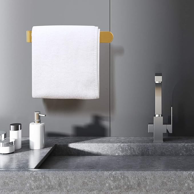 HouseAid Self Adhesive Hand Towel Holder for Bathroom, Stainless Steel Adhesive Towel Bar, No Drilling Modern Hand Towel Hanger, Brushed Gold