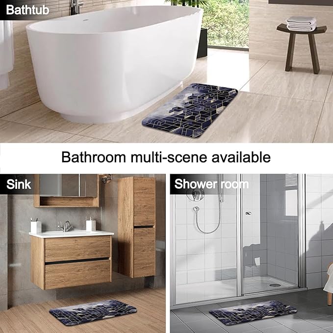 Lnond 4Pcs Bathroom Sets with Shower Curtain and Rugs, Navy Blue Bathroom Shower Curtain Sets, Navy Blue Gradient Modern Bathroom Decor Sets with Rugs and Accessories