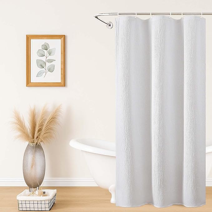 Aiyufeng 3D Textured White Small Shower Curtain for Bathroom, Fabric Shower Curtain Heavy Duty Cloth, Stall Size Narrow Bathroom Curtains, Machine Washable, 36x72 Inches