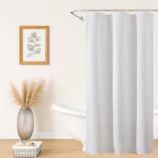 Aiyufeng 3D Textured White Small Shower Curtain for Bathroom, Fabric Shower Curtain Heavy Duty Cloth, Stall Size Narrow Bathroom Curtains, Machine Washable, 36x72 Inches