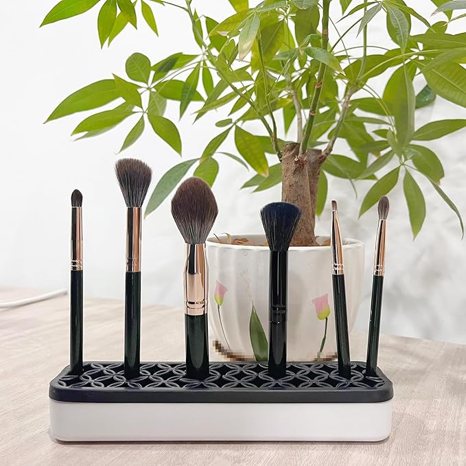 TANG SONG 1 PC Rectangle Silicone Make up Brush Holder Cosmetic Storage Box Desktop Organizers (Black)
