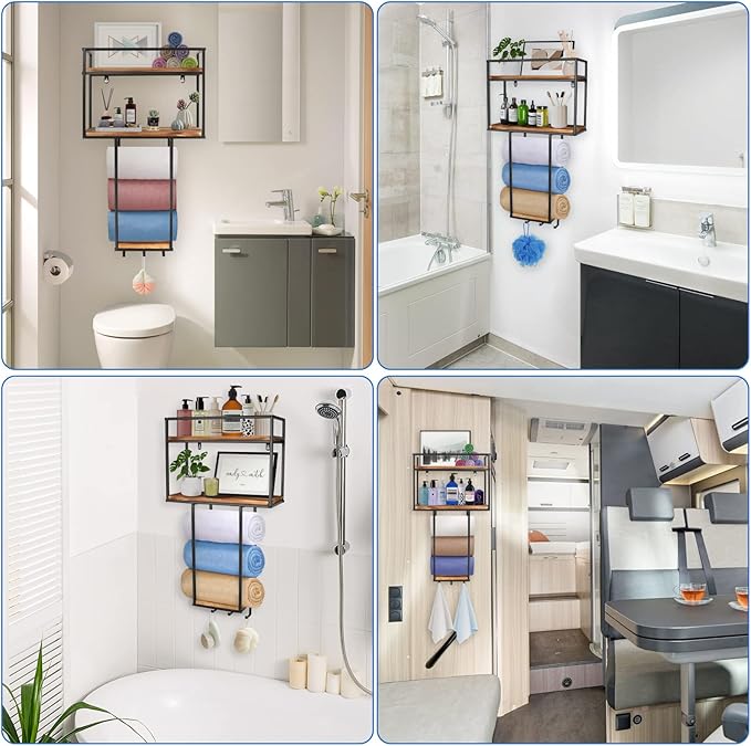 MOUGIGI Towel Rack Wall Mounted - Space-Saving Design for Small Bathrooms - Versatile Organizer for Towels, Blankets, and More - Ideal for RVs and Hotels