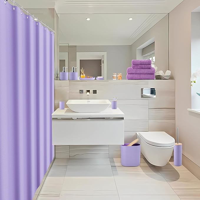 XLHOMO Purple Bathroom Set, Purple Bathroom Accessories Set with Shower Curtain, Bath Towel Set, Trash Can, 2PCS Soap Dispensers, Soap Dish, Toothbrush Holder and Cup,Toilet Brush for Bathroom Decor