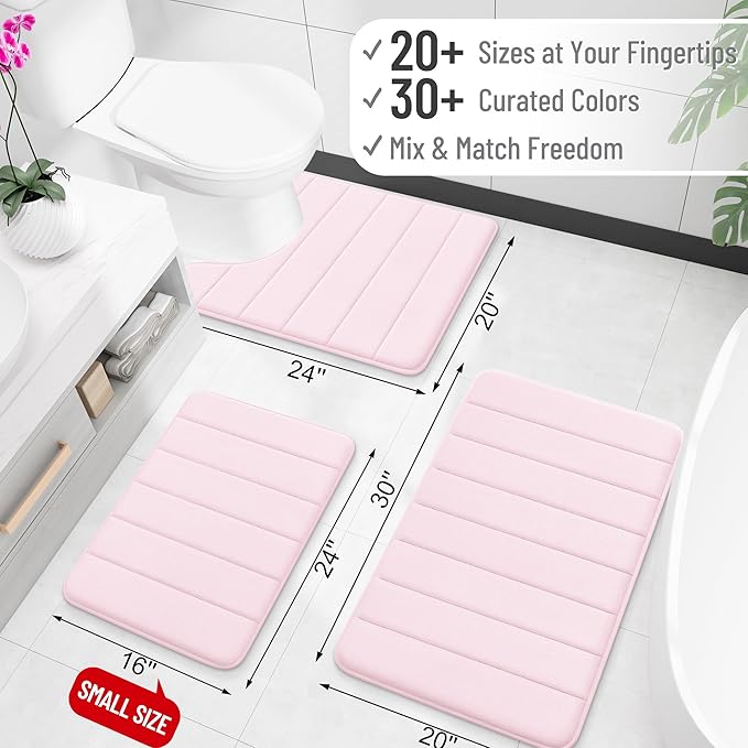 OLANLY Memory Foam Bath Mat 24x16, Super Soft Absorbent Bathroom Rugs, Quick Dry, Machine Washable Shower Floor Rugs, Bathmat Carpet, Bathroom Home Decor Accessories, Pink