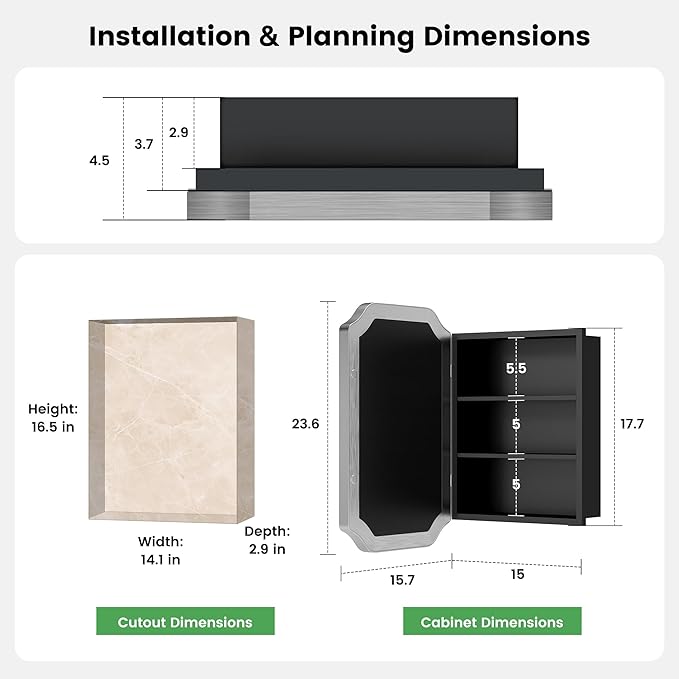 SogesHome Recessed Bathroom Mirror Medicine Cabinet with Storage, 15.7 x 23.6 Inch Wall Mounted Modern Octagon Vanity Organizer with Shelves, Space-Saving Elegant Bathroom Storage, Silver