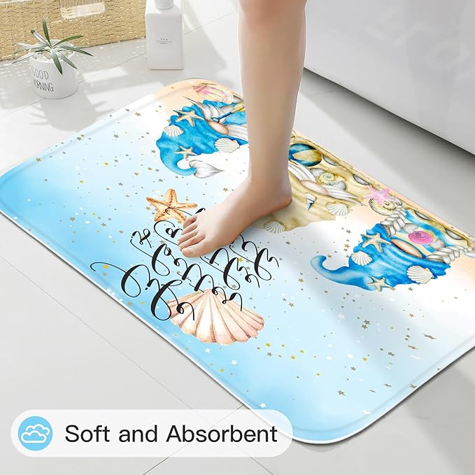 Litabel 4 Pcs Summer Gnomes Shower Curtain Set with Non-Slip Rugs, Toilet Lid Cover and Bath Mat, Sea Beach Starfish Country Bathroom Decor Set with Shower Curtain and Rugs(Hooks Not Included)