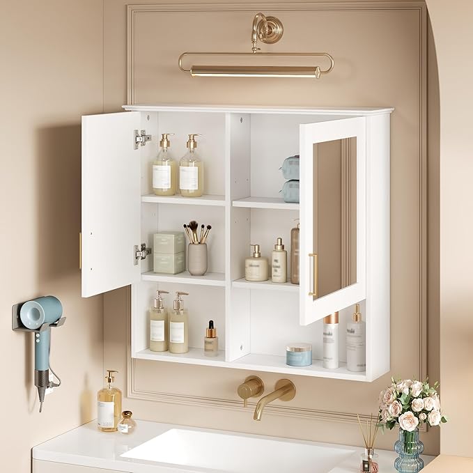Bathroom Mirror Cabinet, 30 inch Wall Mounted with Adjustable Shelves & Soft Close Doors, High-Define Mirror with Storage