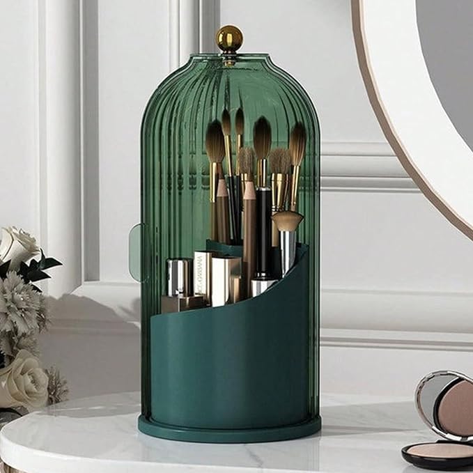 Multi-function Rotating Bird Cage Toiletries Storage Rack ?€? Makeup Organizer, Brush Holder | Transparent Dust-proof Box, 360 Rotating Design for Dressing Tables, Desktops, Bathroom Countertops