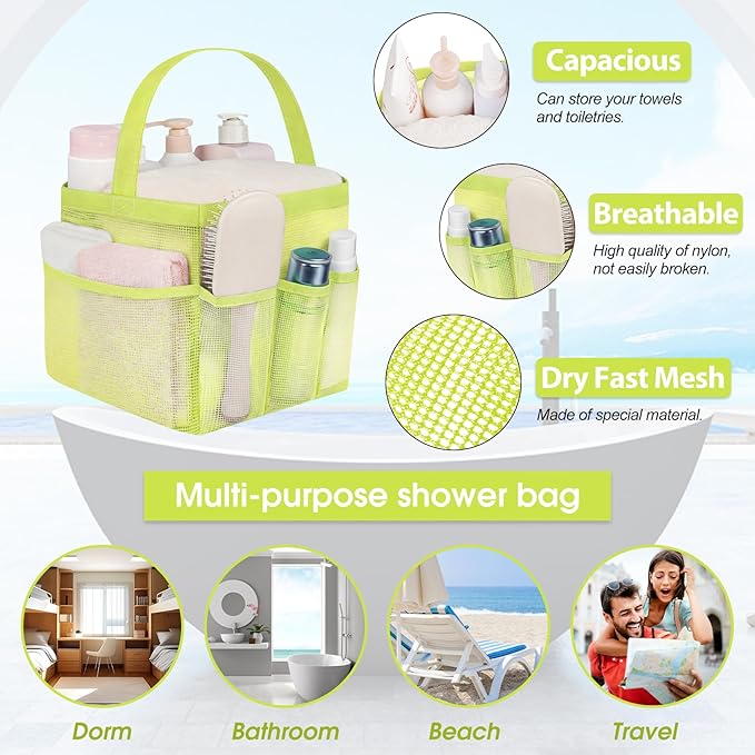 Attmu Mesh Shower Caddy Portable for College Dorm Room Essentials with 8 Pockets, Hanging Shower Caddy Dorm Basket, Quick Dry Shower Bag for Bathroom
