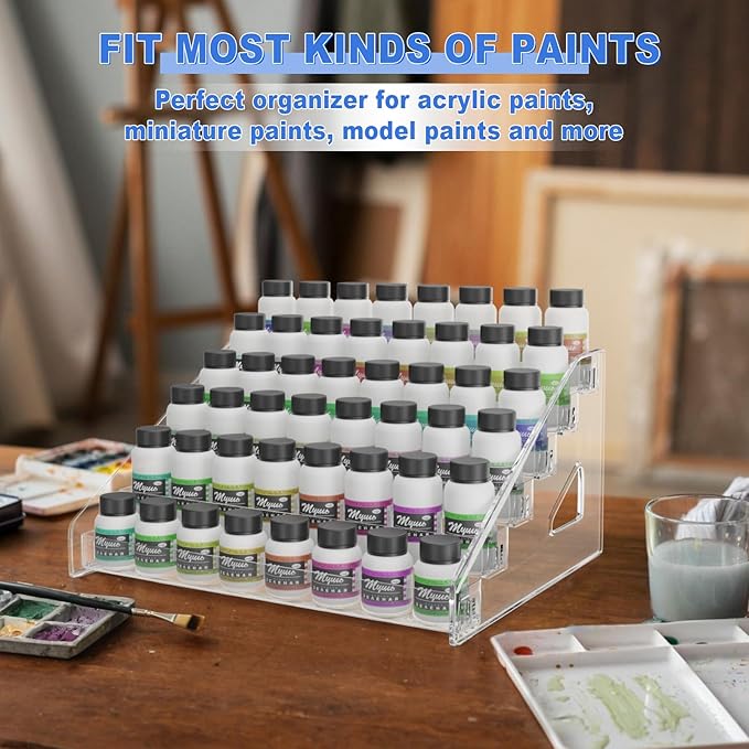 6 Layers Acrylic Paint Organizer, Painting Bottle Holder, Miniature Paint Holder, Craft Hobby Rack Shelf, Snap-on Design Easy Assembly Storage Rack for Citadel, Apple Barrel, Folkart -2oz Craft Paints