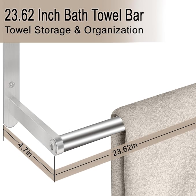 Towel Racks for Bathroom, 24 in Towel Shelf with Double Towel Bar, Stainless Steel Towel Storage for Lavatory Wall Mounted, 3-Tier Towel Hanger Towel Holder, Brushed Nickel