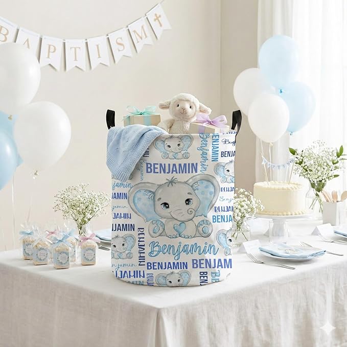 Custom Elephant Laundry Baskets,Cute Personalized Elephant Gifts for Girls,Kids Laundry Hamper,Collapsible Clothes Storage Organizer,One Size