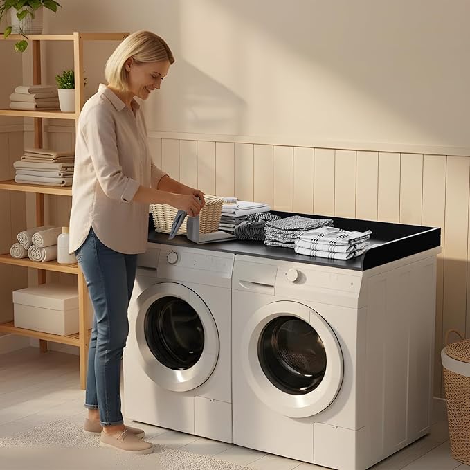 Fabuday Wood Washer Dryer Countertop for Laundry Room - 54'' W x 27.5'' D x 3.2'' H Laundry Counter Table for The Top with Edge, Storage and Organization Over Washing & Dryer, Charcoal Black