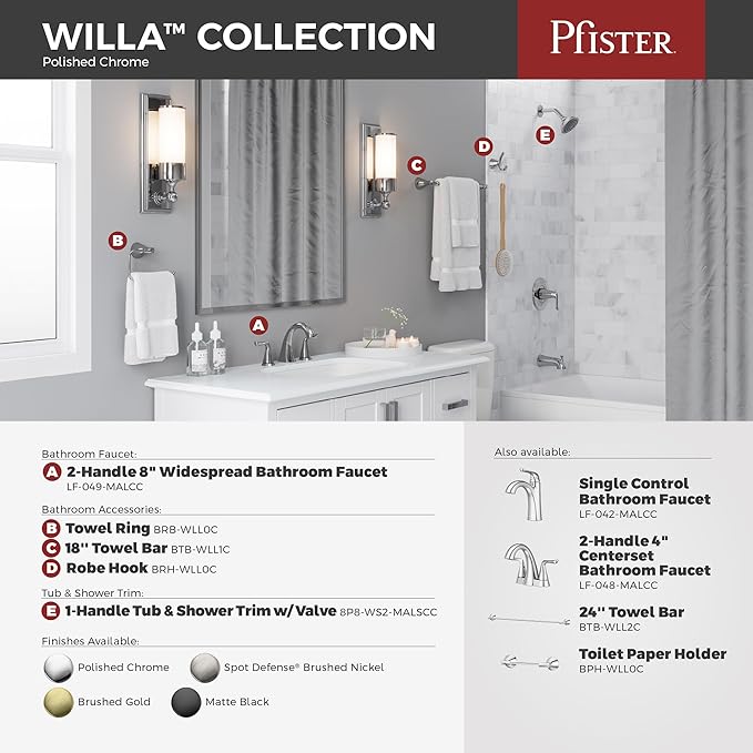Pfister Willa Towel Hook, Bathroom Towel Hook, Wall-Mounted, Screw-In, Polished Chrome Finish, BRHWLL0C