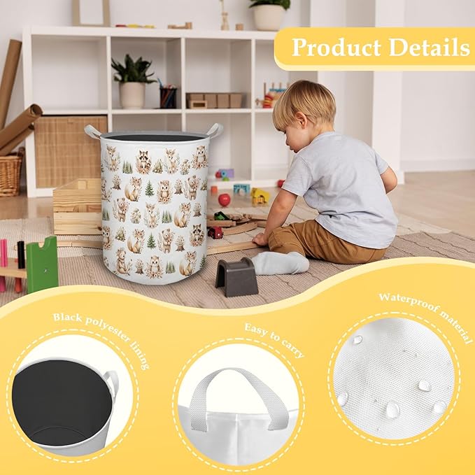 Kids Nursery Laundry Basket, Toybox for Girls Boys, Cute Boho Woodland Animals Laundry Hamper Waterproof Collapsible Storage Bin Organizer for Bedroom Bathroom Kids Toddler Room Clothes Toys