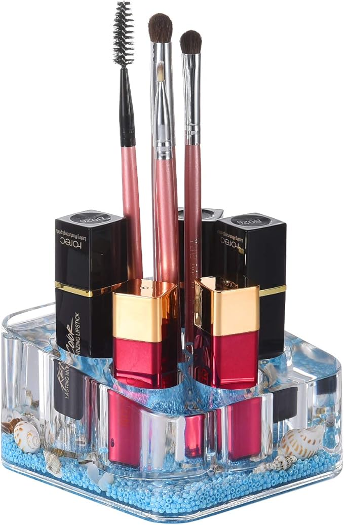 Locco Decor Acrylic Liquid 3D Floating Motion Square Lipstick Brush Makeup Holder Organizer Conch
