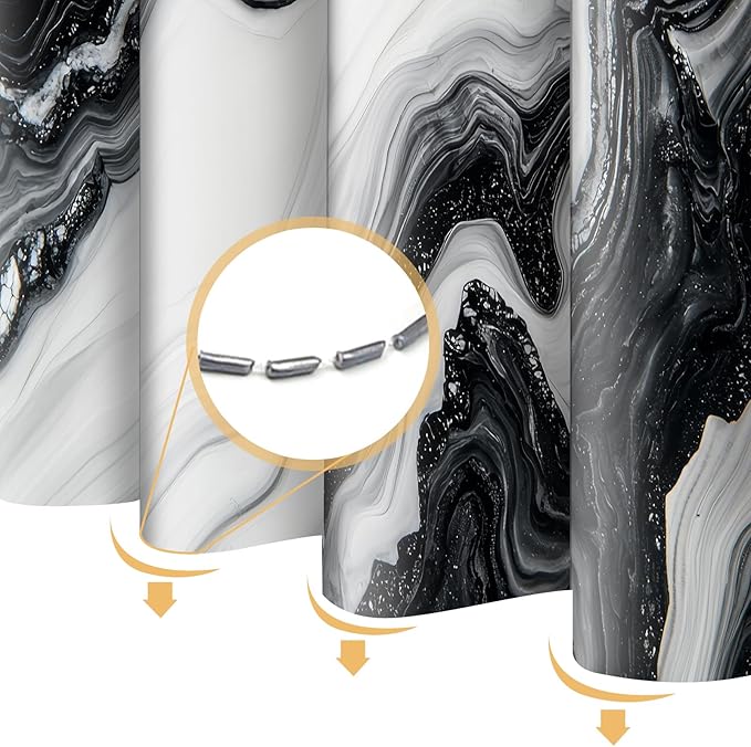 Black White Marble Shower Curtain Abstract Morden,Natural Texture Neutral Fabric Shower Curtains for Bathroom Decor 72x72 Inch