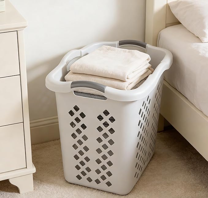 2-Pack 2 Bushel Ultra Portable Plastic Laundry Basket With Silver Handle, Suitable For Dirty Laundry Basket Boxes In Homes And Apartments, White
