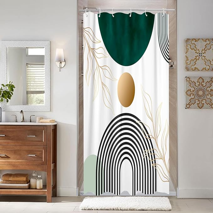 Aipon Green Mid Century Shower Curtain for Bathroom Abstract Boho Shower Curtain Modern Fabric Waterproof Shower Curtains for Bath (36'' × 72'', Green3)