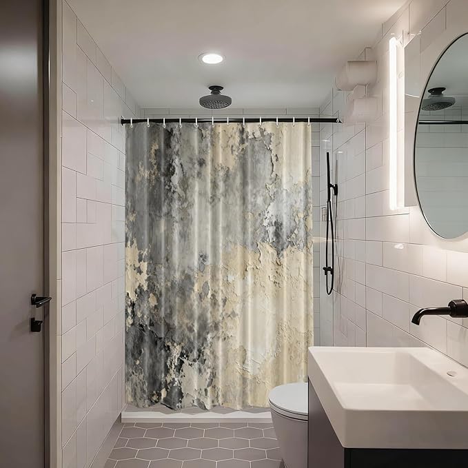 Shrahala Taupe Squares Texture Decorative Shower Curtain, Grey and Beige Art Painting Bathroom Décor Polyester Fiber Waterproof with Plastic Rings for Shower Stall Bathtubs 72 X 36 in
