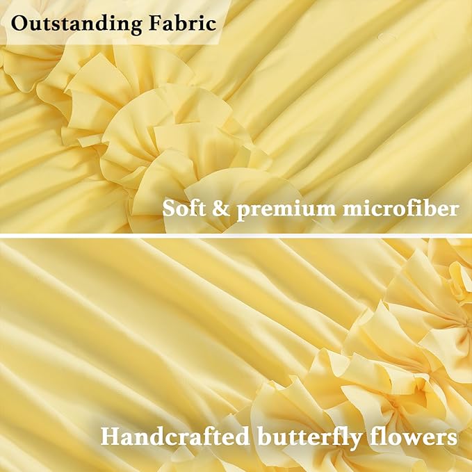 Bright Yellow Shower Curtain, Vintage Handcrafted Bow Tie Bath Curtain for Master Bathroom, Ruched Microfiber Bathroom Curtain with 12 Buttonholes, 72" W x 72" H (LQ-10)