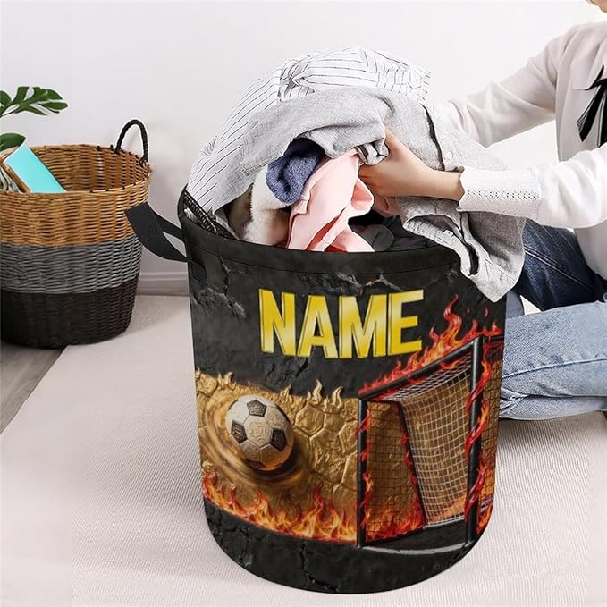 Personalized Soccer Laundry Hamper Custom Name Funny Dirty Clothes Laundry Basket Portable Storage Basket For Home Bathroom Family Football Lovers Xmas Birthday (style 22)