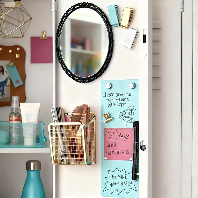 ARTLYMERS Magnetic Locker Mirror, Real Glass Small Mirrors for Lockers with Magnetic Backing, School Locker, Bathroom, Household Refrigerator, Locker Accessory or Office Cabinet (Black)
