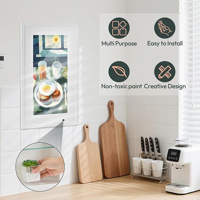 Concealed Medicine Cabinet 14×24 Recessed, Picture Frame Medicine Cabinet, Farmhouse White Wood Frame, 3 Shelves, 100% Handmade, Fully Assembled Wall Niche Insert For Bathroom,Bedroom,Hallway(White)