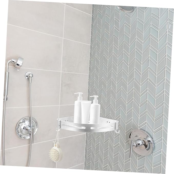 Punch Wall Mounted Rack Silver Triangle Storage Shelf for Bathroom Kitchen Aluminum Design Space Saving for Organizing Shampoo Soap Towels and More