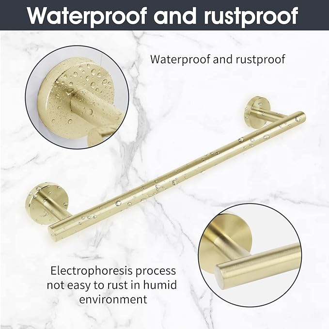 10 Piece Brushed Gold Bathroom Hardware Set, Towel bar Set Include 24 inch Silver Towel bar, Bathroom Towel Rack, Towel Ring, Toilet Paper Holder, Towel Hook, Bathroom Accessories Set