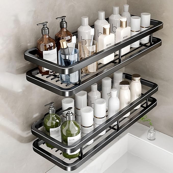 Detachable Carbon Steel Organizer, Large Capacity, Hanging Rustproof Shelf, for Bathroom, Kitchen, Living Room (Color : 13.7inch, Size : Black Double)