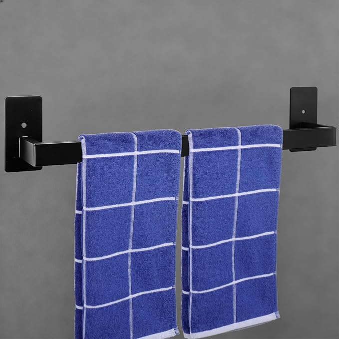 Bathroom Towel Bar Self Adhesive, No Drilling Towel Rack Easy to Install, Hand Towel Holder Made of Premium Stainless Steel Sticky on Hand Towel Hanger for Kitchen, Toilet.(24IN, Black)