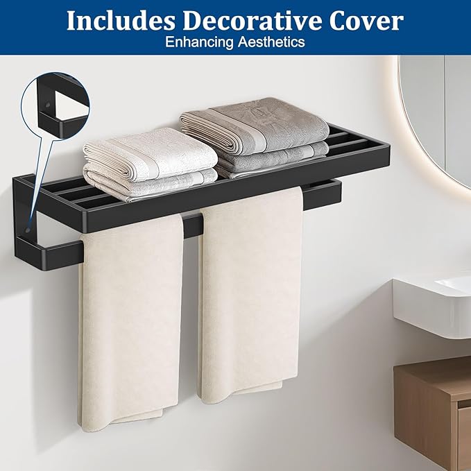 TNOMS Matte Black Towel Rack 23.6-inch Towel Bar Double Towel Holder Stainless Steel Bathroom Hardware Accessories Set