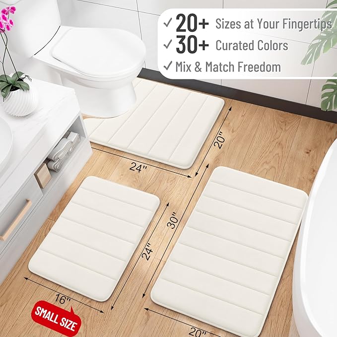 OLANLY Memory Foam Bath Mat 70x46, Super Soft Absorbent Bathroom Rugs, Quick Dry, Machine Washable Shower Floor Rugs, Bathmat Carpet, Bathroom Home Decor Accessories, Ivory