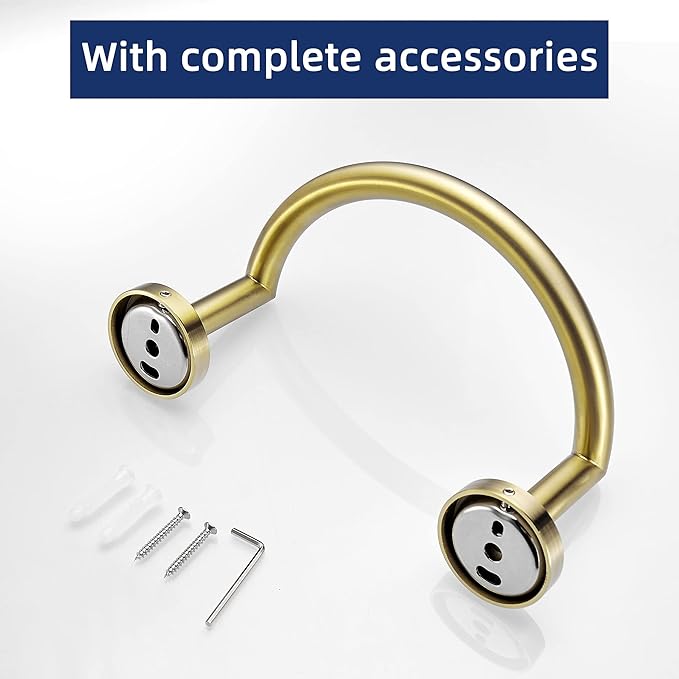 BigBig Home Brushed Gold Hand Towel Holder, Bathroom Towel Ring Stainless Steel, Semi-Circular Hand Towel Hanger Racks Wall Mounted Half Round Modern
