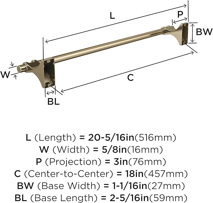 Amerock BH36053BBZ | Golden Champagne Towel Bar | 18 in (457 mm) Towel Rack | Davenport | Bathroom Towel Holder | Bathroom Hardware | Bath Accessories