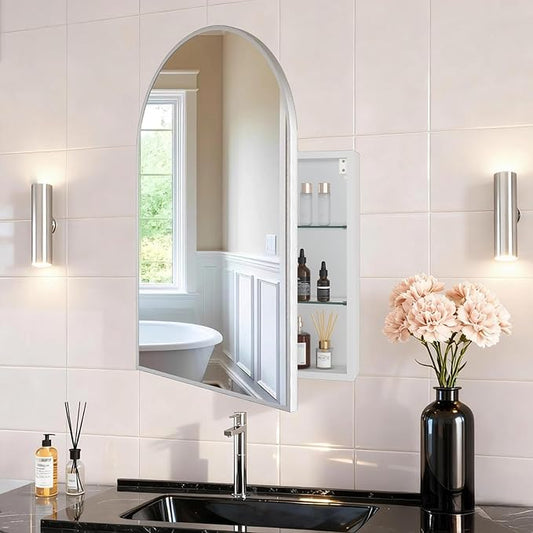 FKWin Silver Medicine Cabinet Mirror, Surface Mount Bathroom Storage Cabinet with Mirror for Left or Right Opening, not Recessed, Modern Vanity Mirror, Silver, 20x30 inch