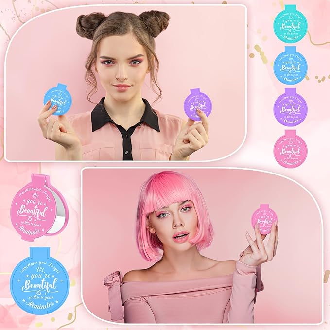 36 Pcs 2.76 Inch Inspirational Compact Mirror Bulk Women Small Gifts Graduation Party Favors Purse Mirror Pocket Mini Stuffer Items for Adult Coworker Cheerleader Employee (Mixed Color)