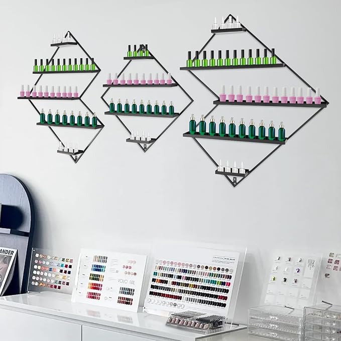 3PCS Nail Polish Storage Racks, 5-Tier Wall-Mounted Metal Cosmetic Display Case Makeup Organizer Wall Shelf for Home Spa Nail Salon Perfume Lipstick (Black)