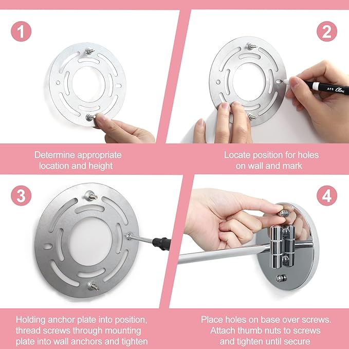 8" LED Wall Mounted Makeup Mirror, 1X/10X Magnifying Vanity Mirror with 3 Color Modes, 2000mAh Rechargeable 360° Swivel Extendable Arm, Polished Chrome for Bathroom Makeup, Shaving, Skincare