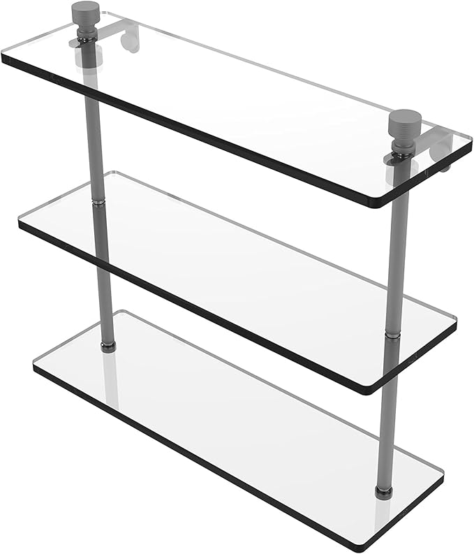 Allied Brass FT-5/16 Foxtrot Collection 16 Inch Triple Tiered Glass Shelf, Matte Gray