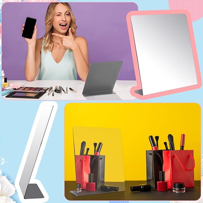 Amyhill 24 Pcs Counter Top Mirror Freestanding Single Self-Portrait Mirror Single Sided Acrylic Desk Glass for Tabletop Bedroom Office Bathroom Home Dorm (8.5 x 9 Inch)