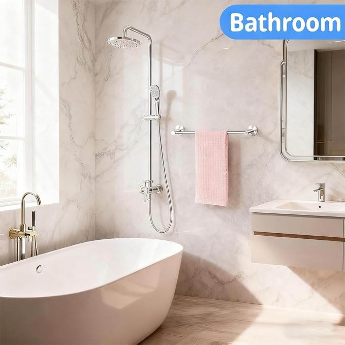 Towel Racks for Bathroom,Adjustable Single Towel Bar(16inch-25.5inch) Sturdy and Rustproof Towel Bar Wall Mounted for Bathroom Kitchen Washroom (C-Silver)