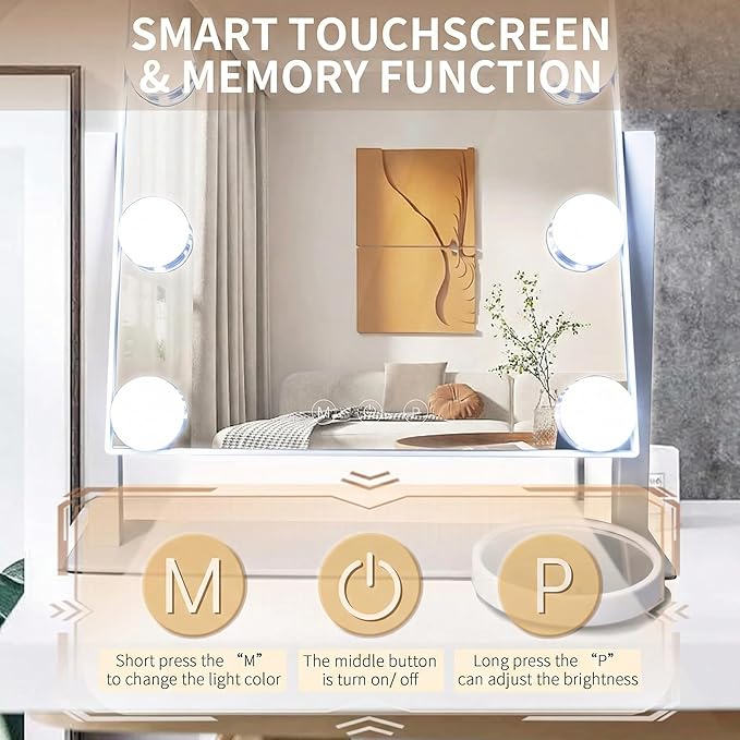 Arched Makeup Vanity Mirror with Lights LED Makeup Mirror Detachable 10X Magnification, Hollywood Make Up Mirror with Lighting, Smart Touch, Rechargeable,360° Rotation,White 14.17"x 11.81"