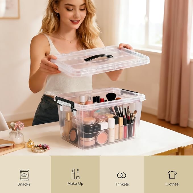 6 Pack (4 Pack-90 Qt, 1 Pack-60 Qt, 1 Pack-42 Qt) Clear Storage Bins with Lids, Stackable Plastic Organizer for Home, Office, Garage, BPA-Free, Heavy-Duty with Secure Latches & Handles