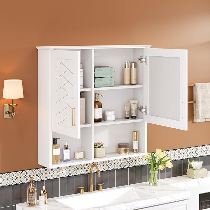 Bathroom Mirror Cabinet, 30 inch Wall Mounted with Adjustable Shelves & Soft Close Doors, High-Define Mirror with Storage