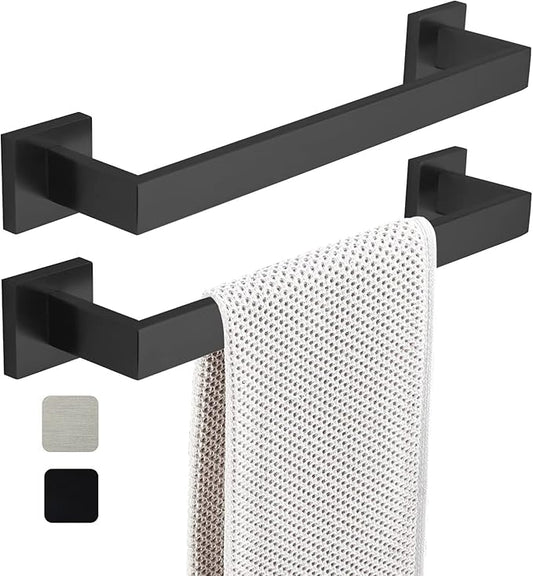 16 Inch Towel Bar 2 Pack for Bathrooms 12/16/20/24/28/32/36 Inch Stainless Steel 304 Matte Black Towel Holder Modern Square Towel Rod Rustproof Wall Mount (2, Matte Black, 16 Inch)
