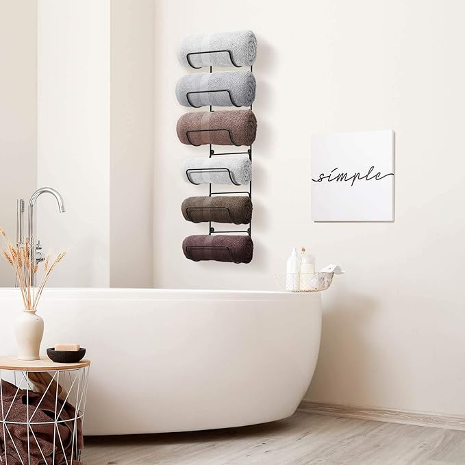 Sorbus Towel Rack Wall Mount – 6 Compartments of Black Metal Bathroom Towel Holder Set - Bathroom Organizer, for Gym Spa, Camper, Rv, Back of Door, Cabinet - Wine Rack Wall Mounted for Kitchen, Bar