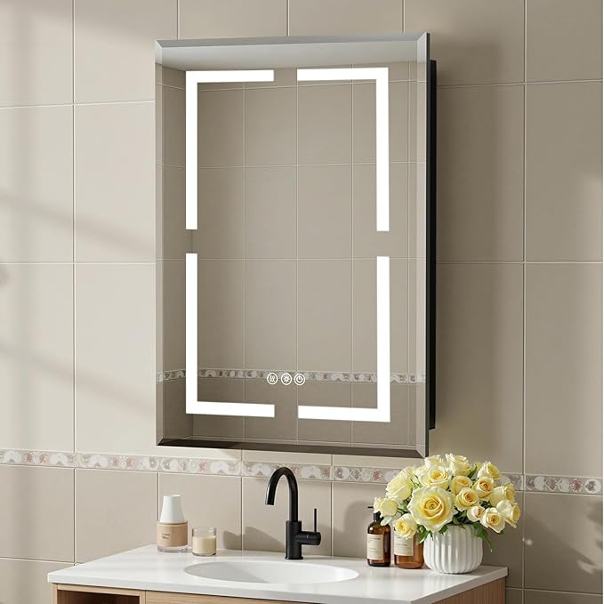 20X30 Inch Recessed Medicine Cabinet with Mirror, Adjustable 3-Color LED Cabinet with Brightness Dimming, Defogger