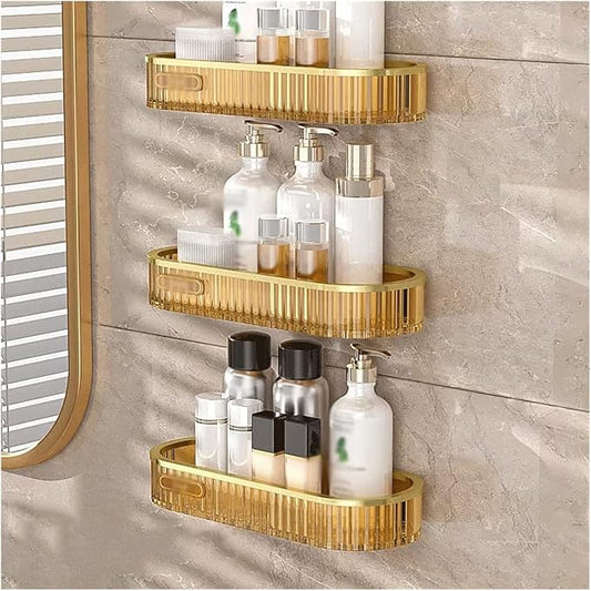 Bathroom Shelves Plastic storage rack Simple toiletries storage rack Three-layer wall mounted transparent plastic storage rack No punching Simple toilet storage rack Wall Mounted Shelf(Orange)